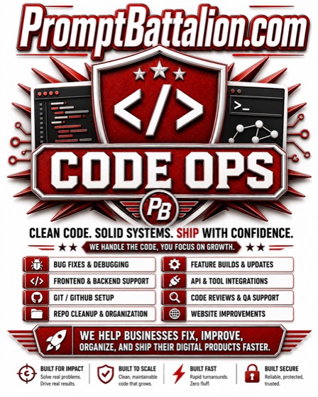 PromptBattalion Code Ops — what we do